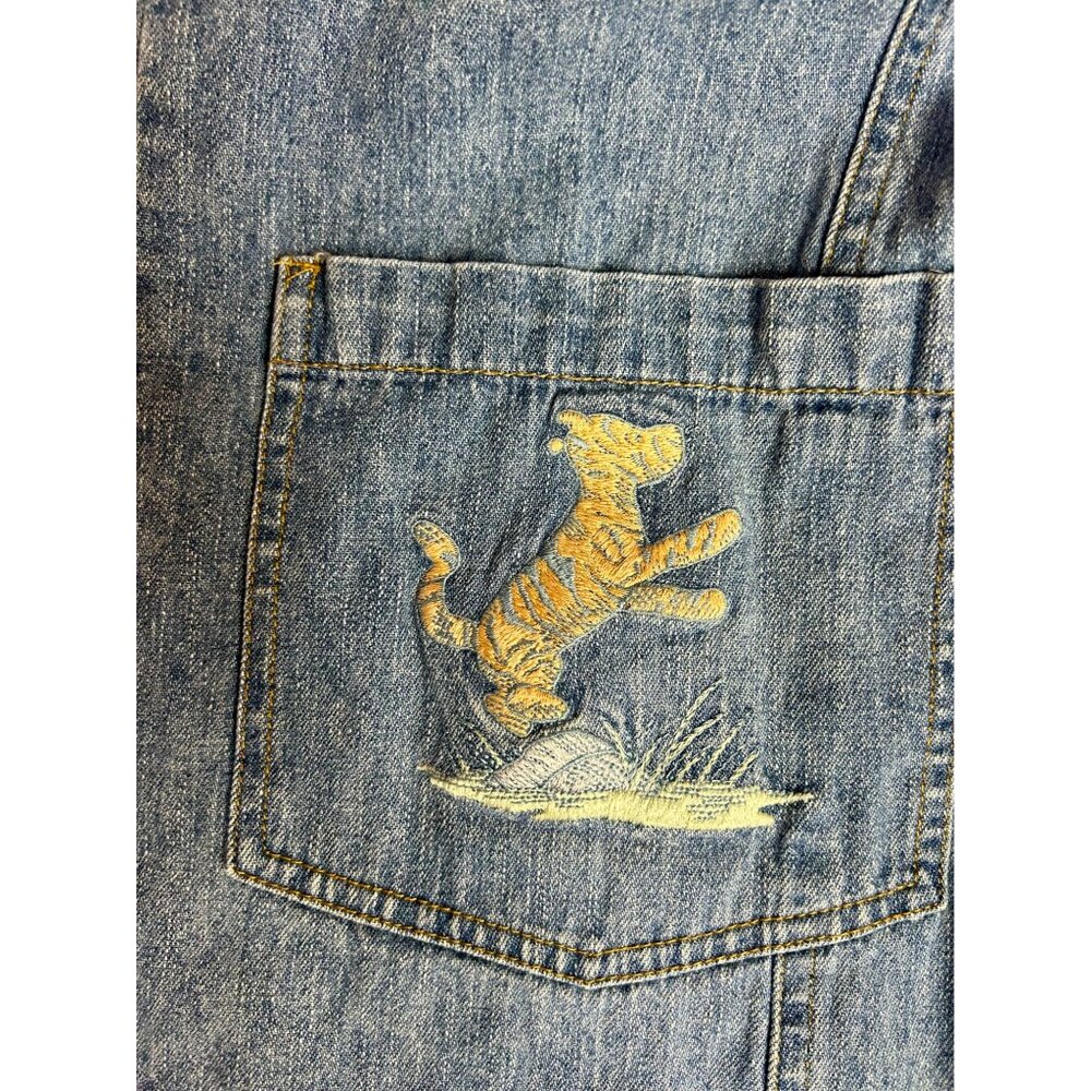 VTG Disney Denim Pooh Jumper Dress Sz L Embroidered Tigger Light Wash Cottage - Picture 8 of 12